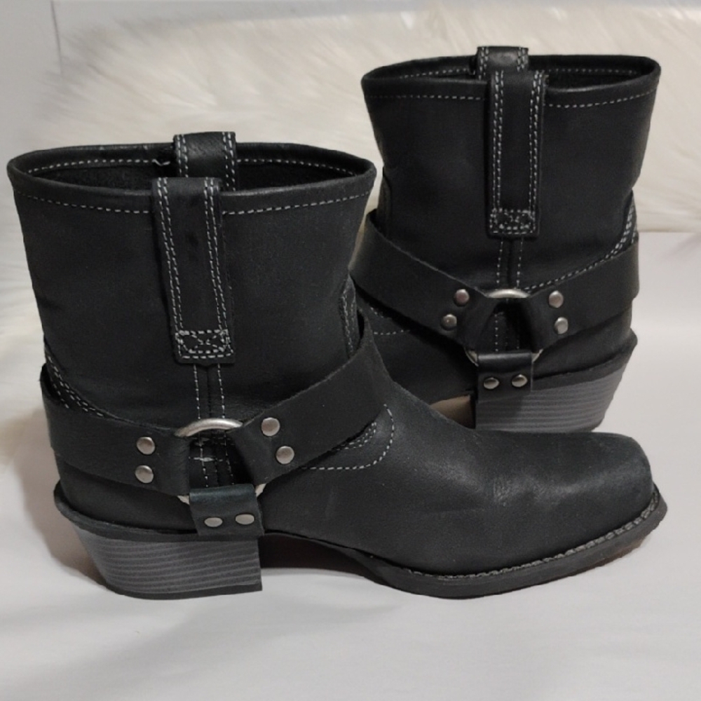 Justin Boots Black Leather Moto Boots Worn Once Sz.10B (XX-53) - Picture 9 of 12